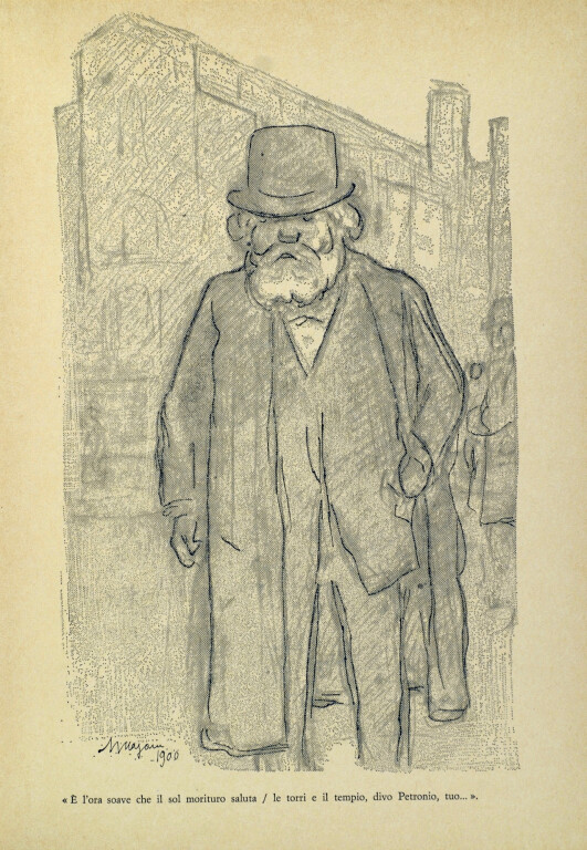 image of Giosue Carducci con lo sfondo di San Petronio