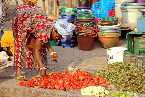 Donna adagia le verdure a terra - Ziguinchor - Senegal - 2010