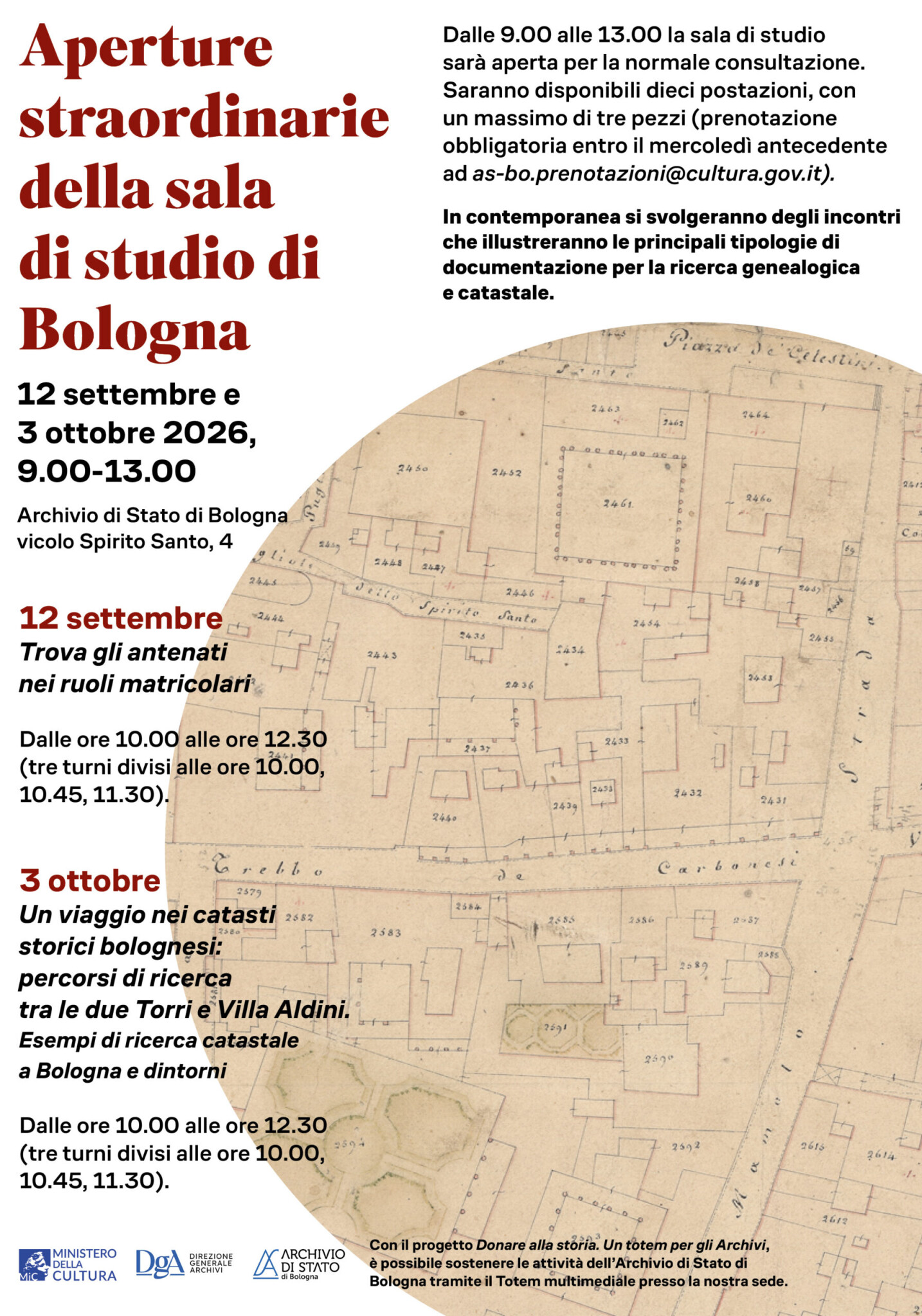 Aperture straordinarie della sala di studio di Bologna