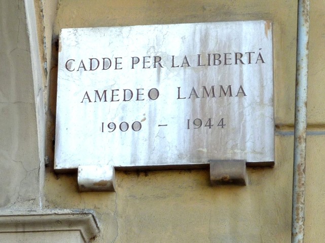 Lapide per Amedeo Lamma sul luogo della sua uccisione -Piazza San Francesco (BO)