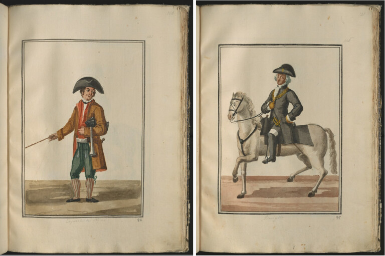 immagine di Giuseppe Guidicini e Domenico Ramponi, Caporale degli Sbirri e Barigello a cavallo in abito nero