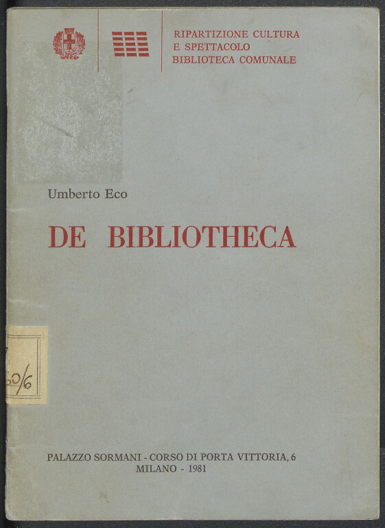 image of Umberto Eco, De Bibliotheca (1981)