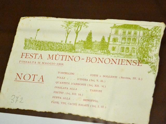 Menù della Festa Mutino-Bononiense di Fossalta