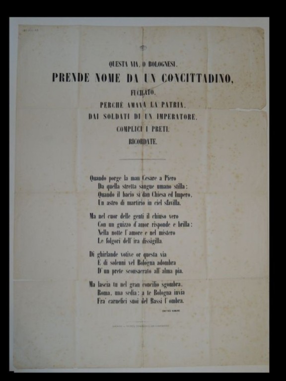 Manifesto, Società tipografica dei Compositori, Bologna, 1869