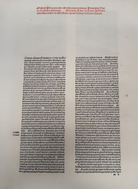 CLAUDIUS GALENUS, Opera, ed. Diomede Bonardi Venezia, Filippo Pinzi, 27 VIII 1490