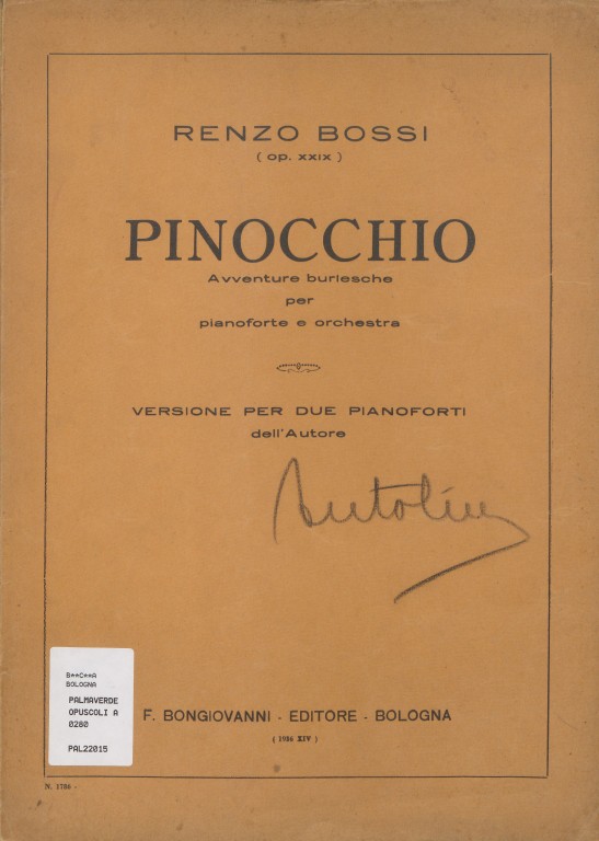 copertina di Pinocchio. Avventure burlesche per pianoforte ed orchestra (versione per due pianoforti). Op. 29
