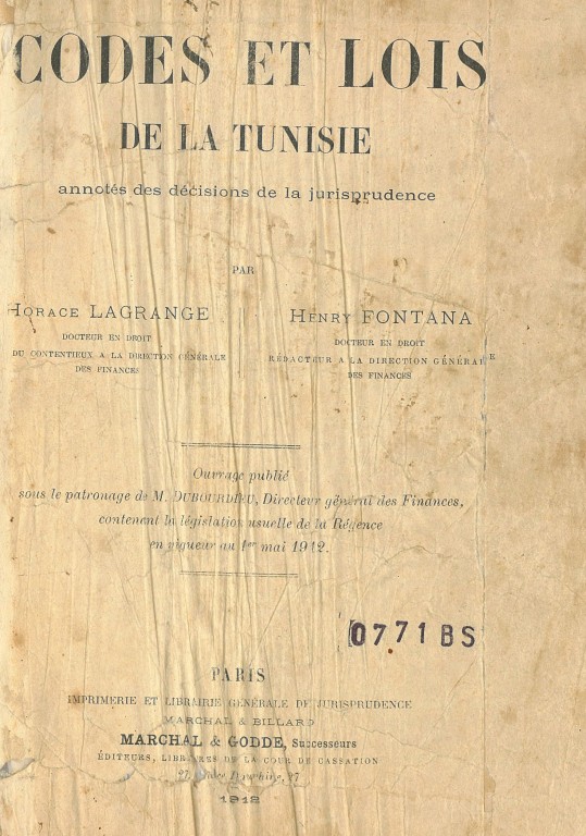 copertina di Codes et lois de la Tunisie