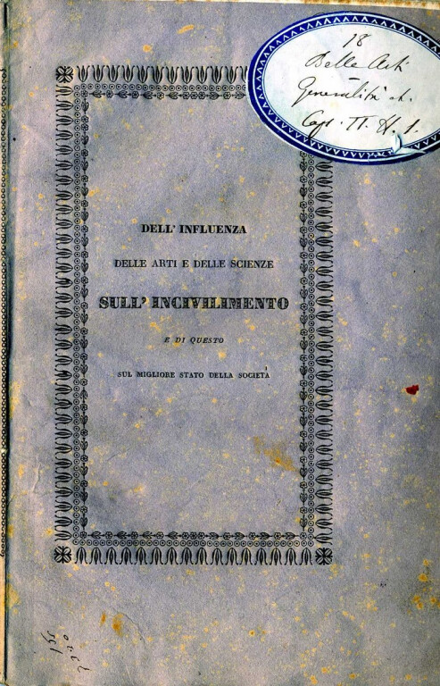 cover of Dell'influenza delle arti e delle scienze sull'incivilimento e di questo sul migliore stato della società