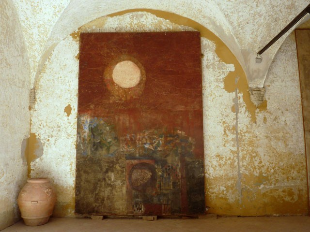 Dozza imolese - Muro Dipinto - Affresco strappato di Bruno Saetti nel cortile della rocca