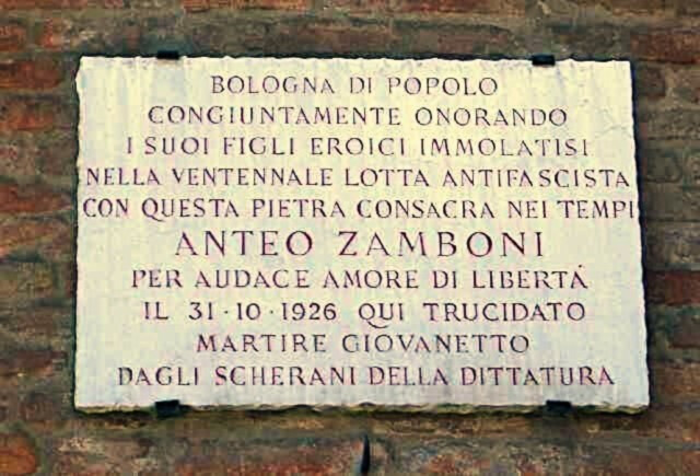 Lapide in memoria di Anteo Zamboni 