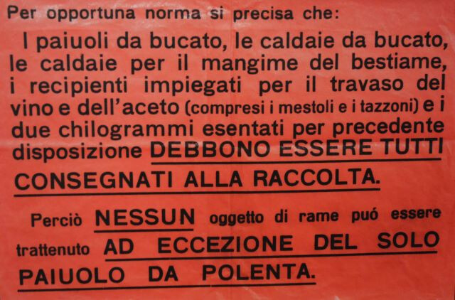 Manifesto per la consegna degli oggetti di rame