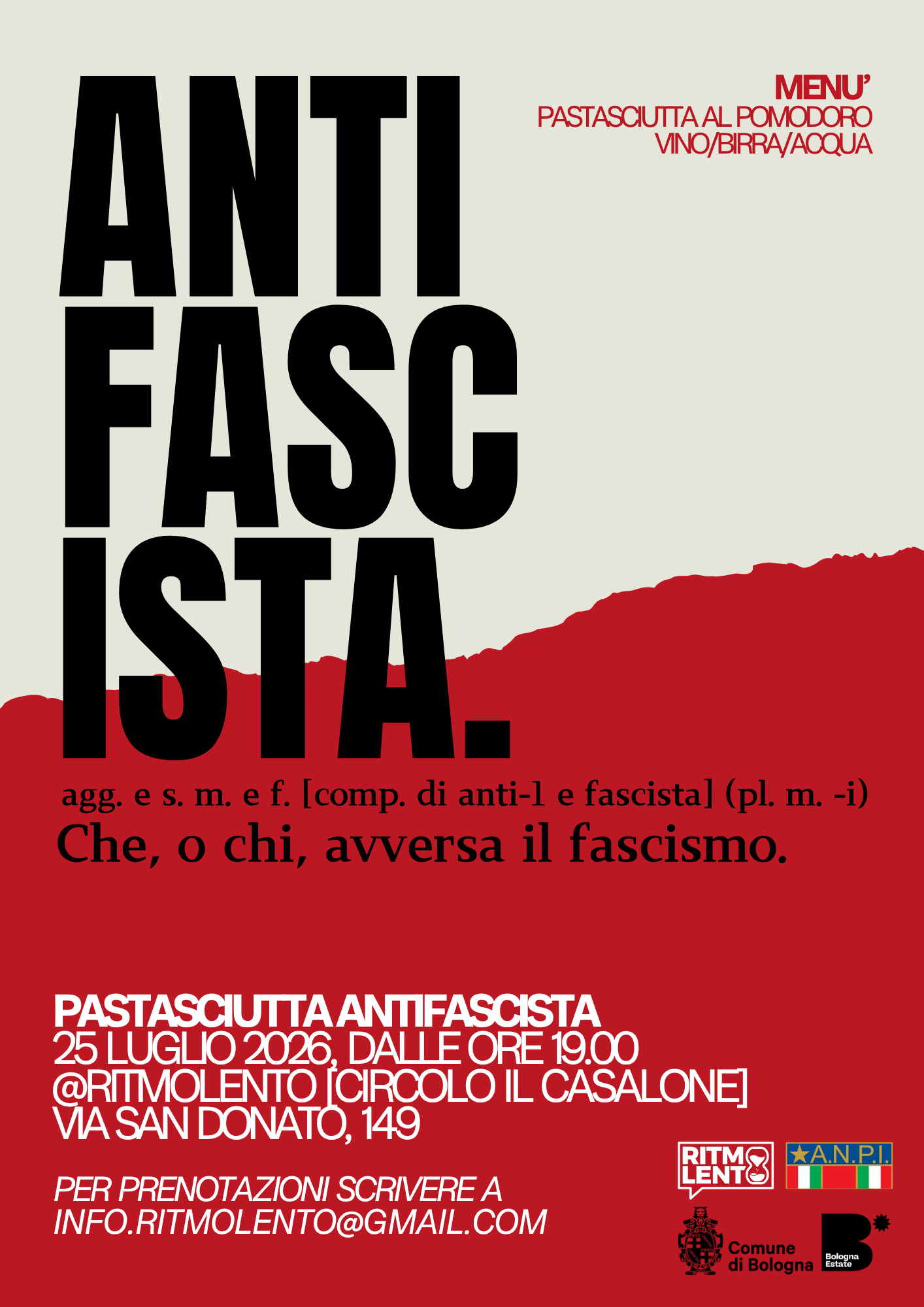 SOTTOCASA – i venerdì del Casalone | Pastasciutta Anti-fascista – 25 Luglio 2026