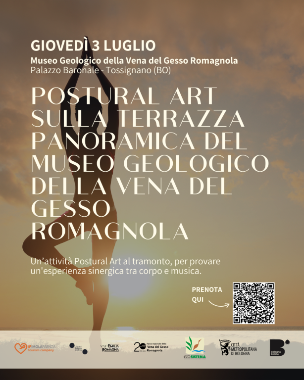 copertina di Postural Art sulla terrazza panoramica del Museo Geologico della Vena del Gesso Romagnola
