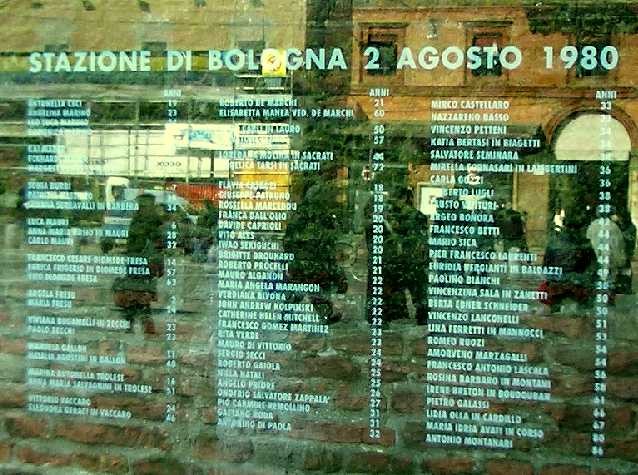 Piazza Maggiore - lapide ricordo delle stragi avvenute nel territorio bolognese - particolare