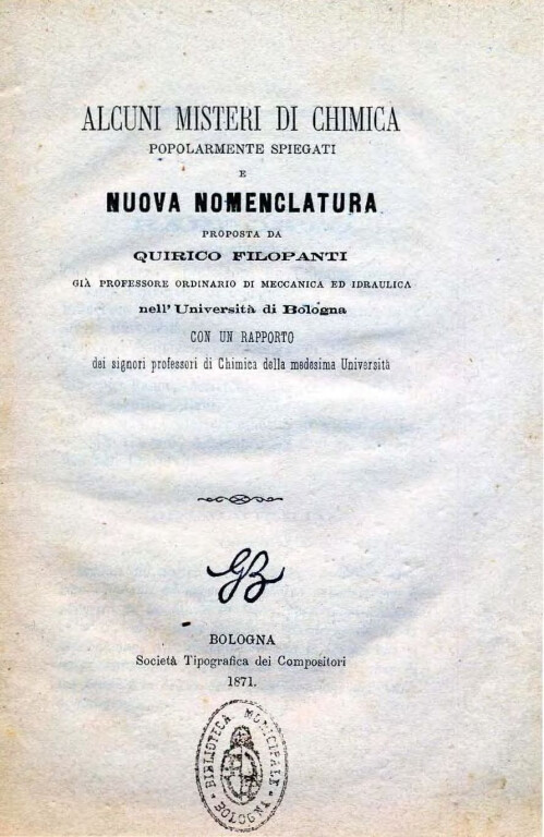 copertina di Alcuni misteri della chimica popolarmente spiegati, e nuova nomenclatura