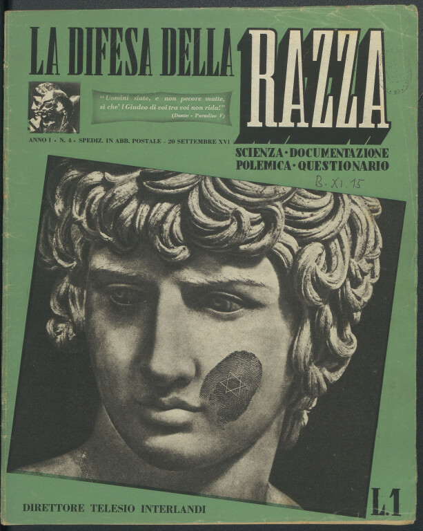 «La difesa della razza», I, n. 4, 20 settembre 1938