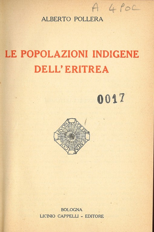 copertina di Le popolazioni indigene dell'Eritrea