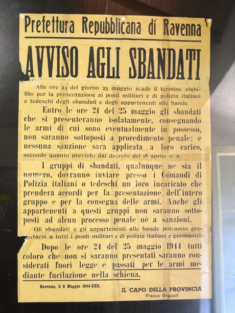 Avviso agli sbandati della Prefettura di Ravenna - Fonte: ANPI Faenza - Museo della Resistenza di Cà Malanca