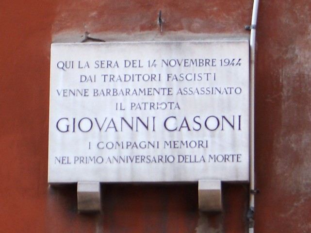 Lapide in via Begatto (BO) sul luogo dell'uccisione di Giovanni Casoni