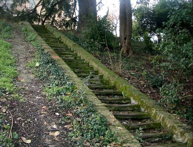 Una lunga scalinata sale alla villa