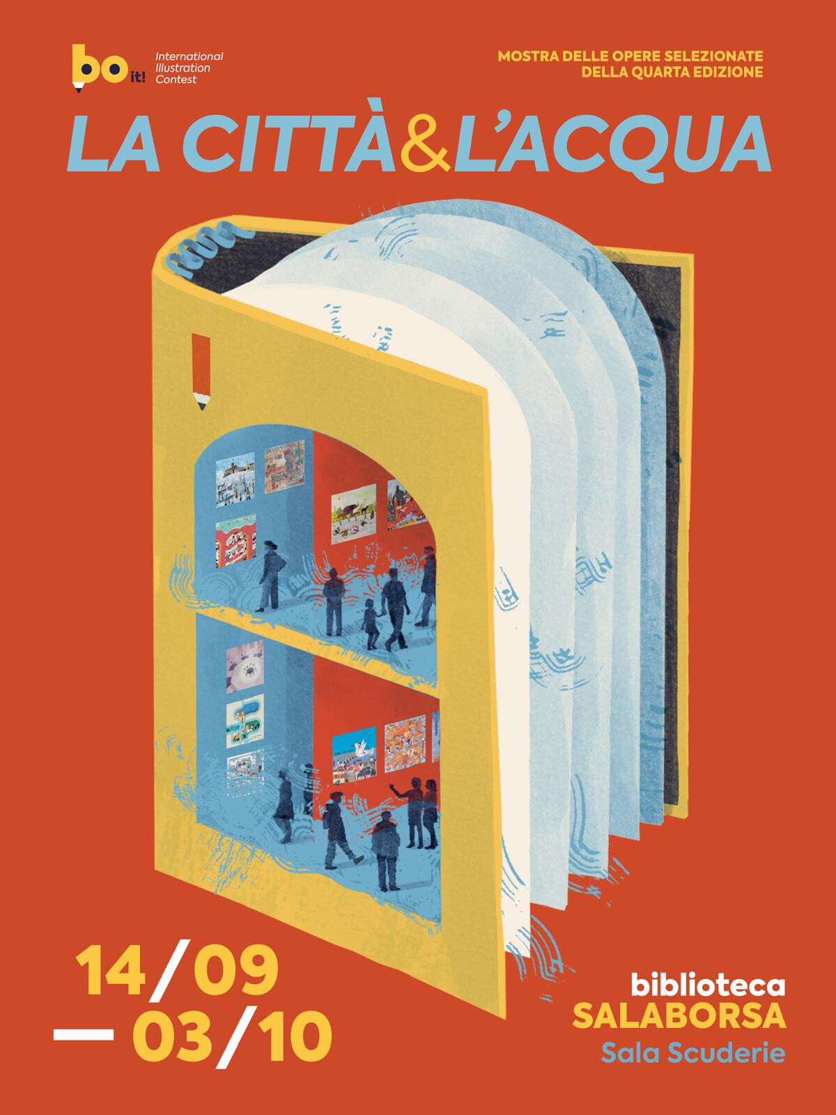 illustrazione di un libro stilizzato dalle cui pagine escono onde