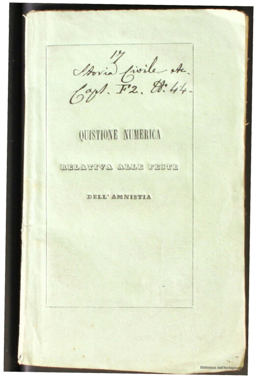 cover of Del numero probabile di persone che intervennero alle feste dell'amnistia in Bologna ed in Roma