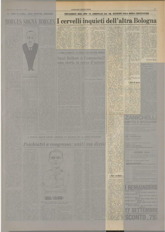 Giovanni Russo, I cervelli inquieti dell'altra Bologna, «Corriere della Sera», 16 settembre 1977, p. 3.