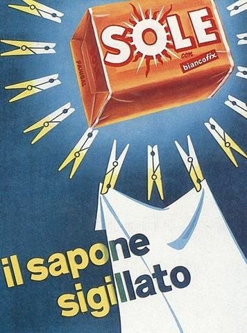Primo manifesto pubblicitario del sapone Sole incartato