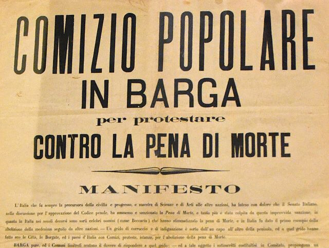 Manifesto di comizio contro la pena di morte