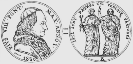 Scudo di papa Pio VIII coniato a Bologna nel 1830