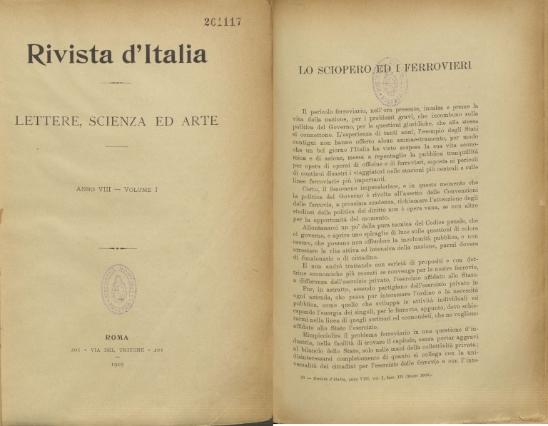 image of Francesco Campolongo, Lo sciopero ed i ferrovieri (1905)