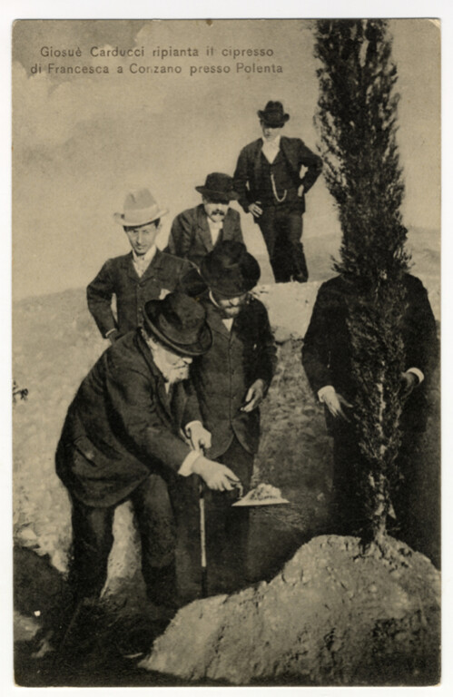 image of Giosuè Carducci pianta il cipresso di Francesca a Conzano presso Polenta