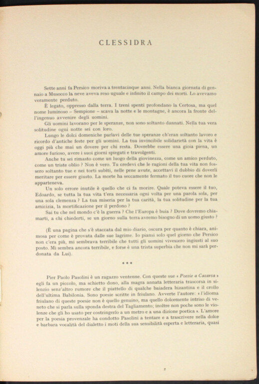 Alfonso Gatto, recensione a Poesie a Casarsa nella rubrica Clessidra