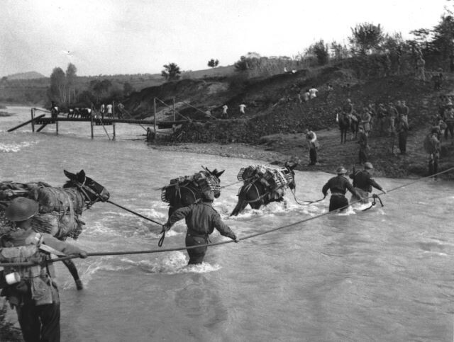 Truppe alleate attraversano il Ronco nei pressi di Meldola (FO)