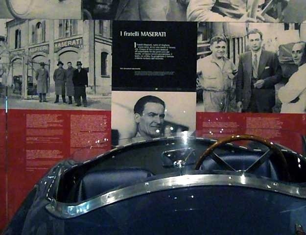 Stand dedicato ai fratelli Maserati nel Museo del Patrimonio industriale di Bologna