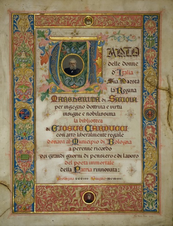 copertina di M. Turco, Margherita di Savoia a ricordo della donazione della biblioteca carducciana a Bologna, 1913