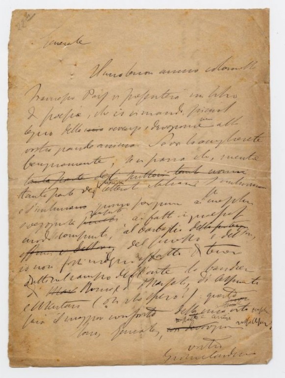 immagine di Carducci a Garibaldi, minuta autografa, primi di maggio 1871
