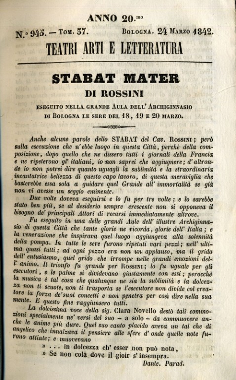 "Teatri Arti e Letteratura", 3, 17, 18 e 24 marzo 1842
