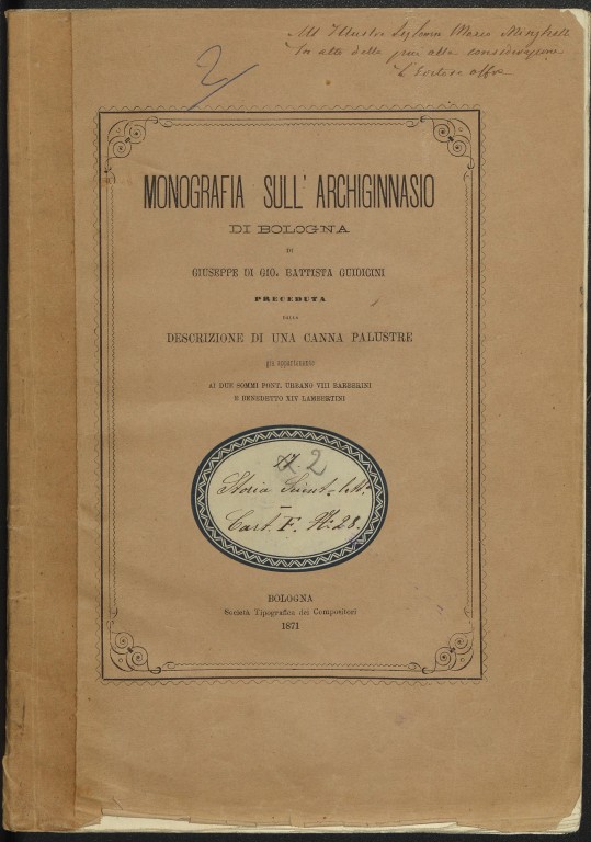immagine di Giuseppe Guidicini, Monografia sull'Archiginnasio di Bologna (1871)
