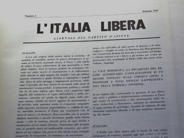 Copia di "Italia libera", giornale del Partito d'Azione 