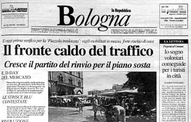 Testata de "La Repubblica" edizione di Bologna