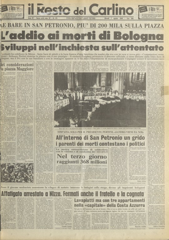 immagine di La commemorazione delle vittime in Piazza maggiore del 6 agosto - Le prime pagine dei giornali
