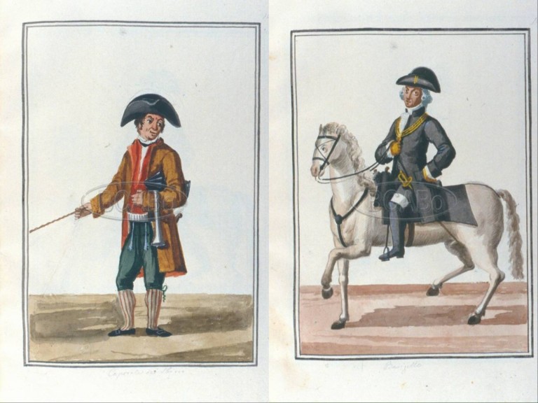 immagine di Giuseppe Guidicini e Domenico Ramponi, Caporale degli Sbirri e Barigello a cavallo in abito nero