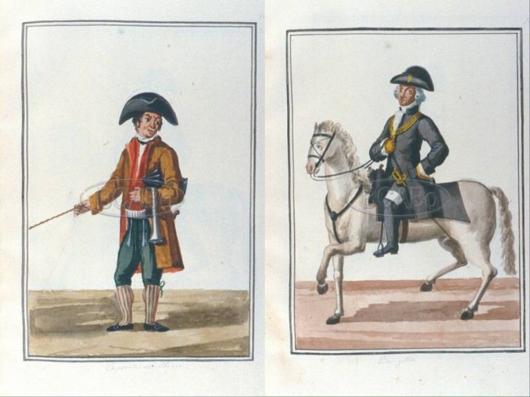 image of Giuseppe Guidicini e Domenico Ramponi, Caporale degli Sbirri e Barigello a cavallo in abito nero