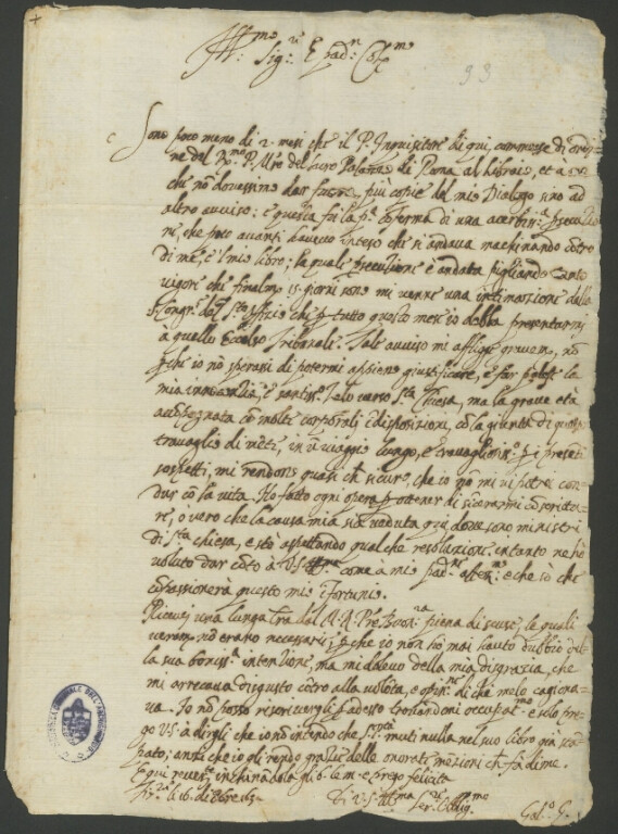 immagine di Galileo Galilei, lettera del 16 ottobre 1632