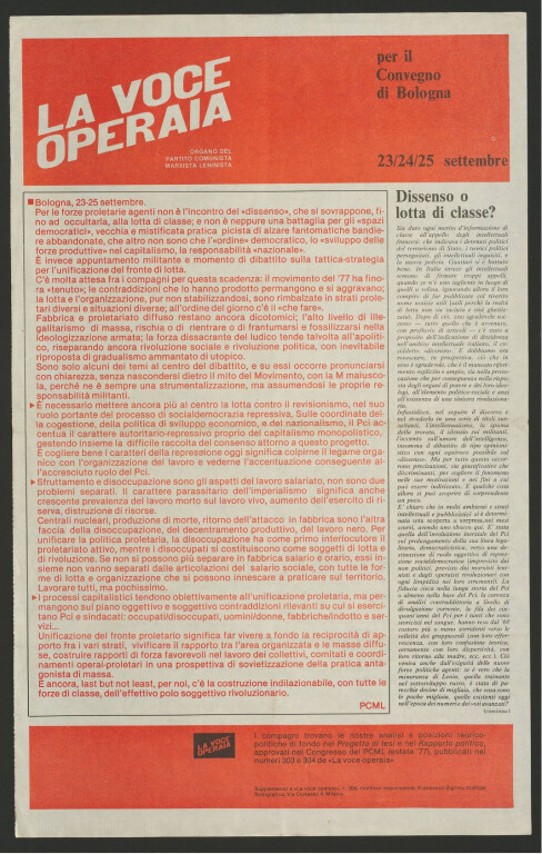 Partito Comunista Marxista Leninista. Per il Convegno di Bologna. 23/24/25 settembre.