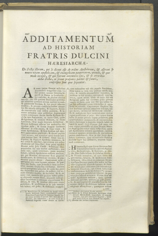 Additamentum ad Historiam fratris Dulcini haeresiarchae (1726)