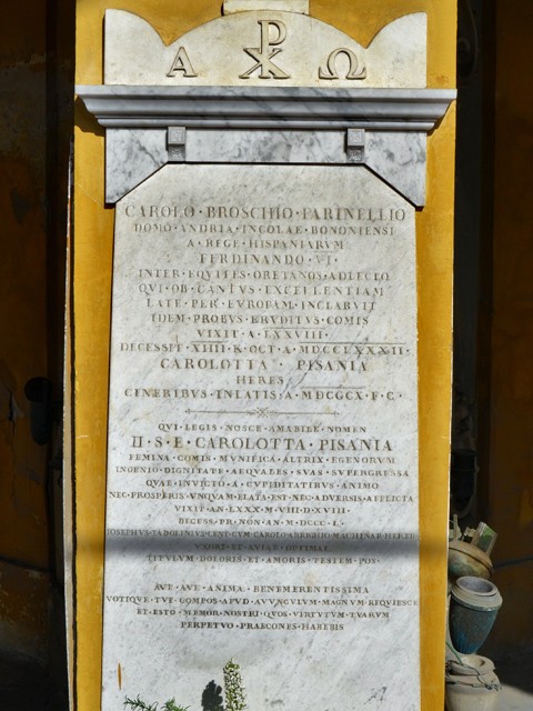 Tomba del cantante Carlo Broschi detto il Farinelli 