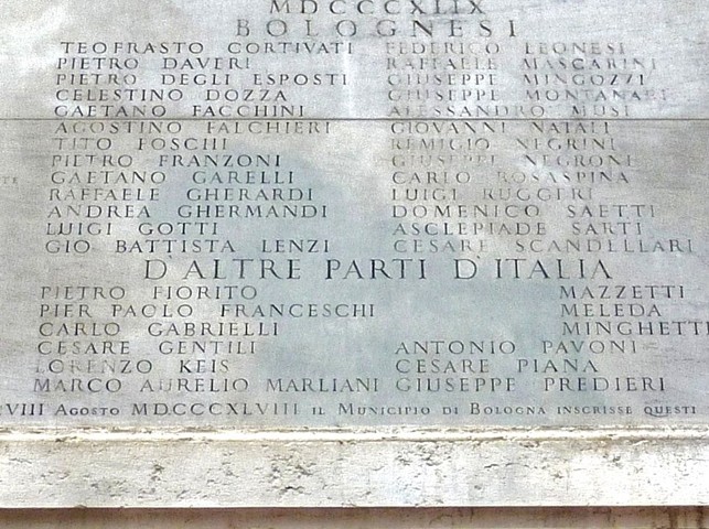 Bolognesi e Italiani morti per la difesa di Bologna contro gli Austriaci nel 1849 