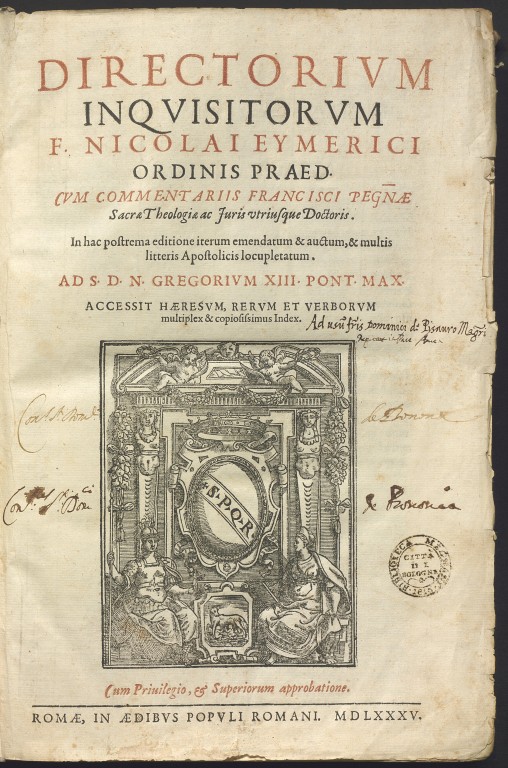 copertina di Nicolas Eymerich, Directorium inquisitorum (1585)